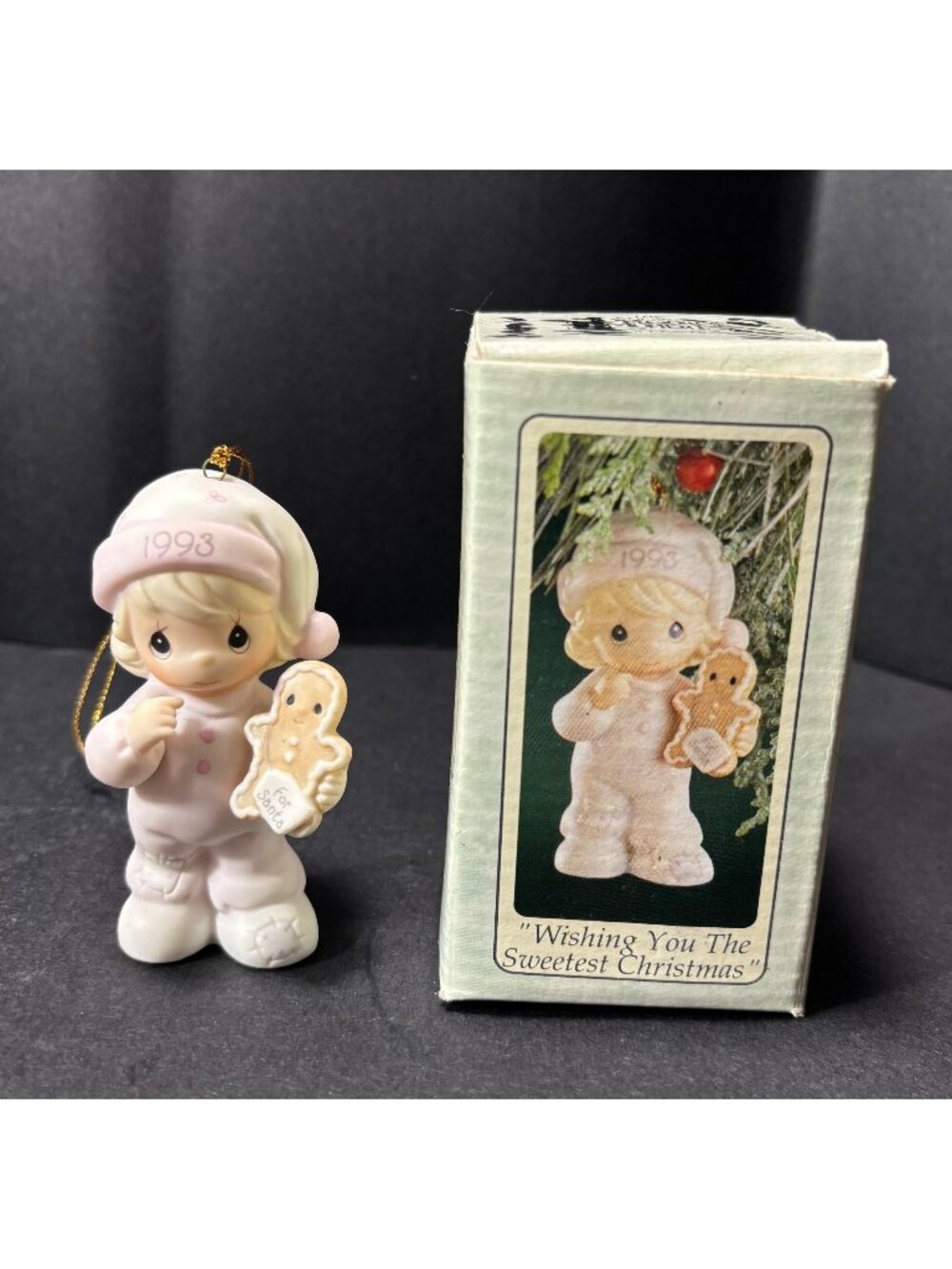 Precious Moments Ornament Wishing You The Sweetest Christmas Porcelain VTG 1993